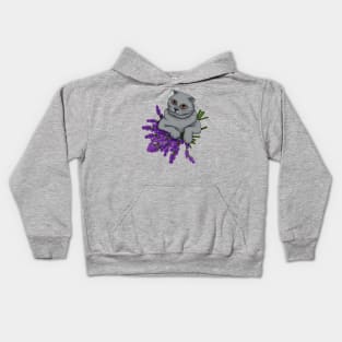 Scottish Fold Cat with a bouquet of lavender Kids Hoodie